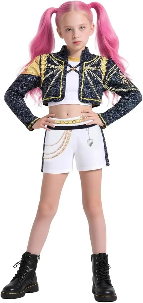 K-POP الشيطان هنتر تأثيري فتاة زي الأطفال البوب المغني ثلاثية الأبعاد مطبوعة ملابس أطفال مجموعة الذهب الأسود فريق الصيد الساحرة