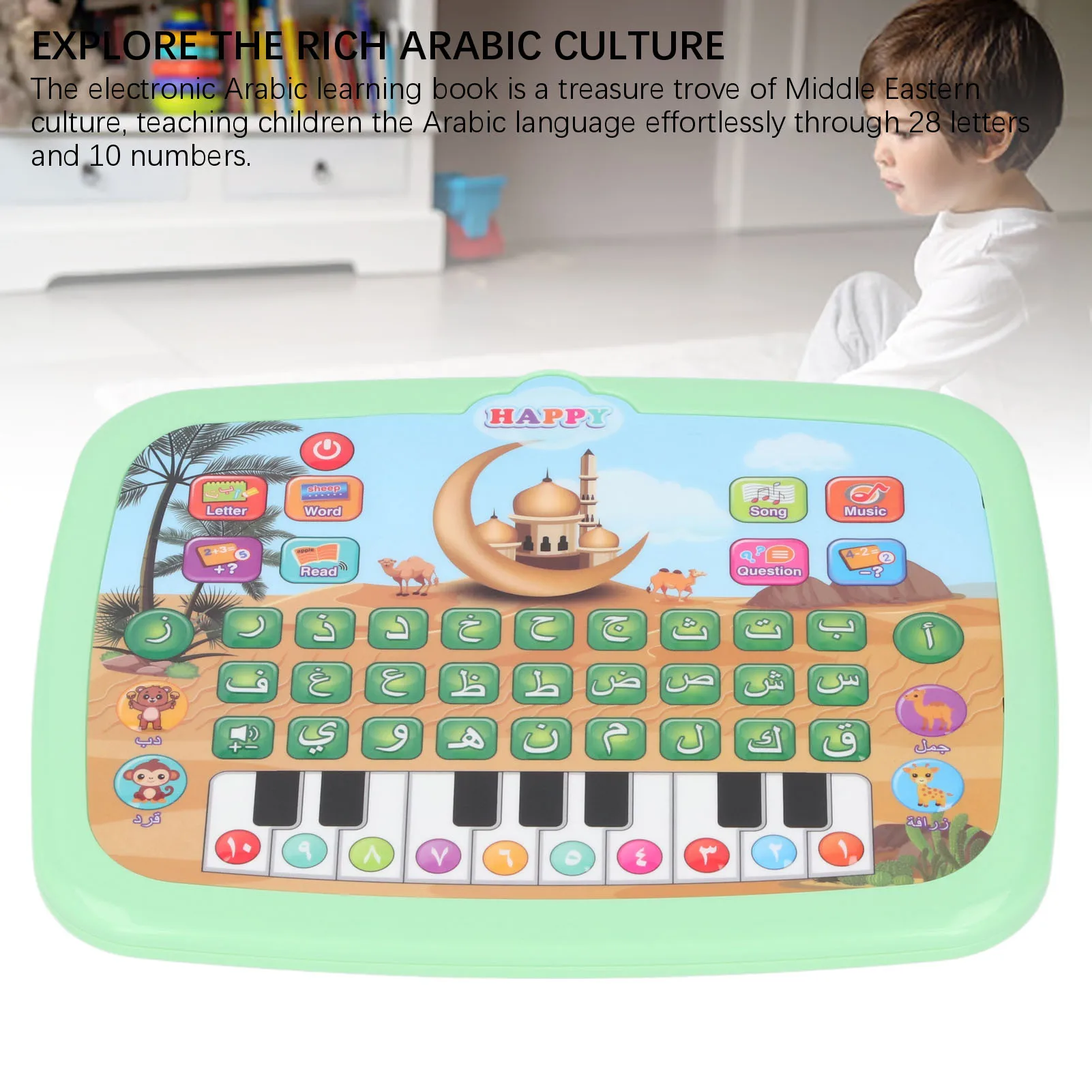 ZK20 Macchina per la lettura dell'apprendimento arabo per bambini Giocattolo educativo intelligente 28 parole dell'alfabeto 10 numeri Apprendimento arabo elettronico
