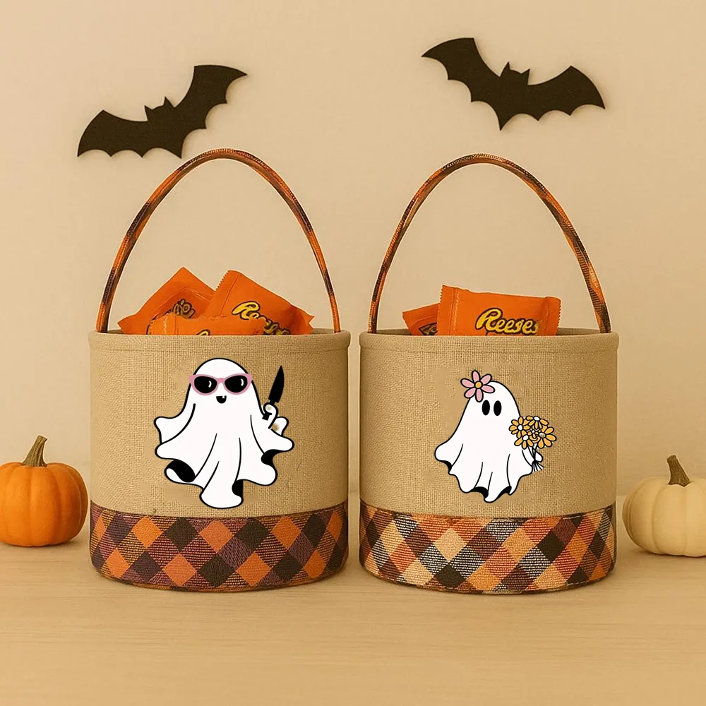 

Trick or Treat Bag Halloween Spooky Ghost Candy Bucket Cute Ghost Basket Gift for Kids Horror Season Decoration Accessory Gift
