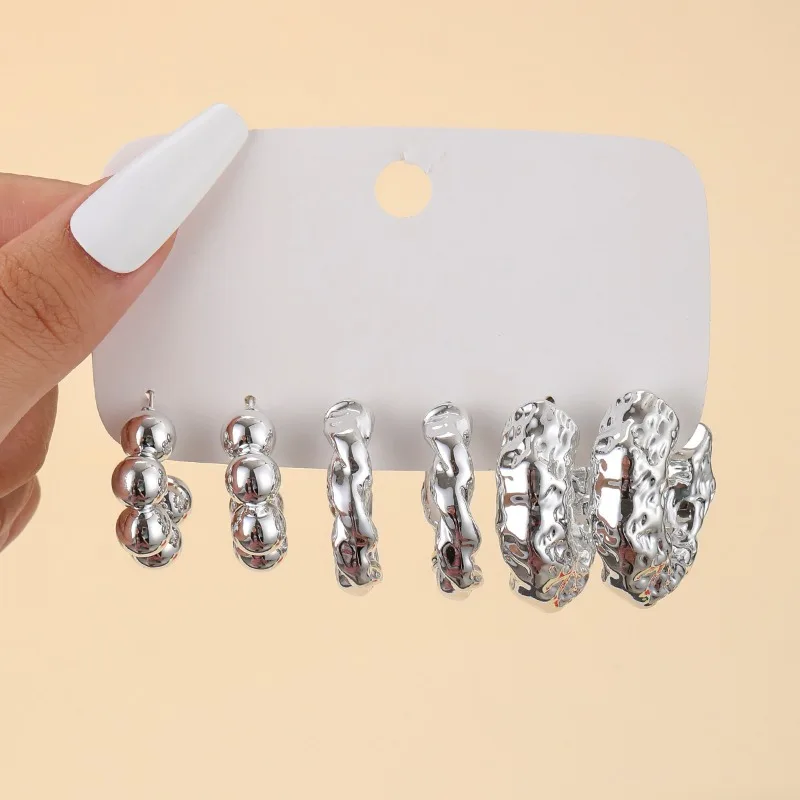 12pcs Fashionable and Simple Temperament C-shaped Water Droplet Large Light Surface Bean Irregular Versatile High-end Earrings