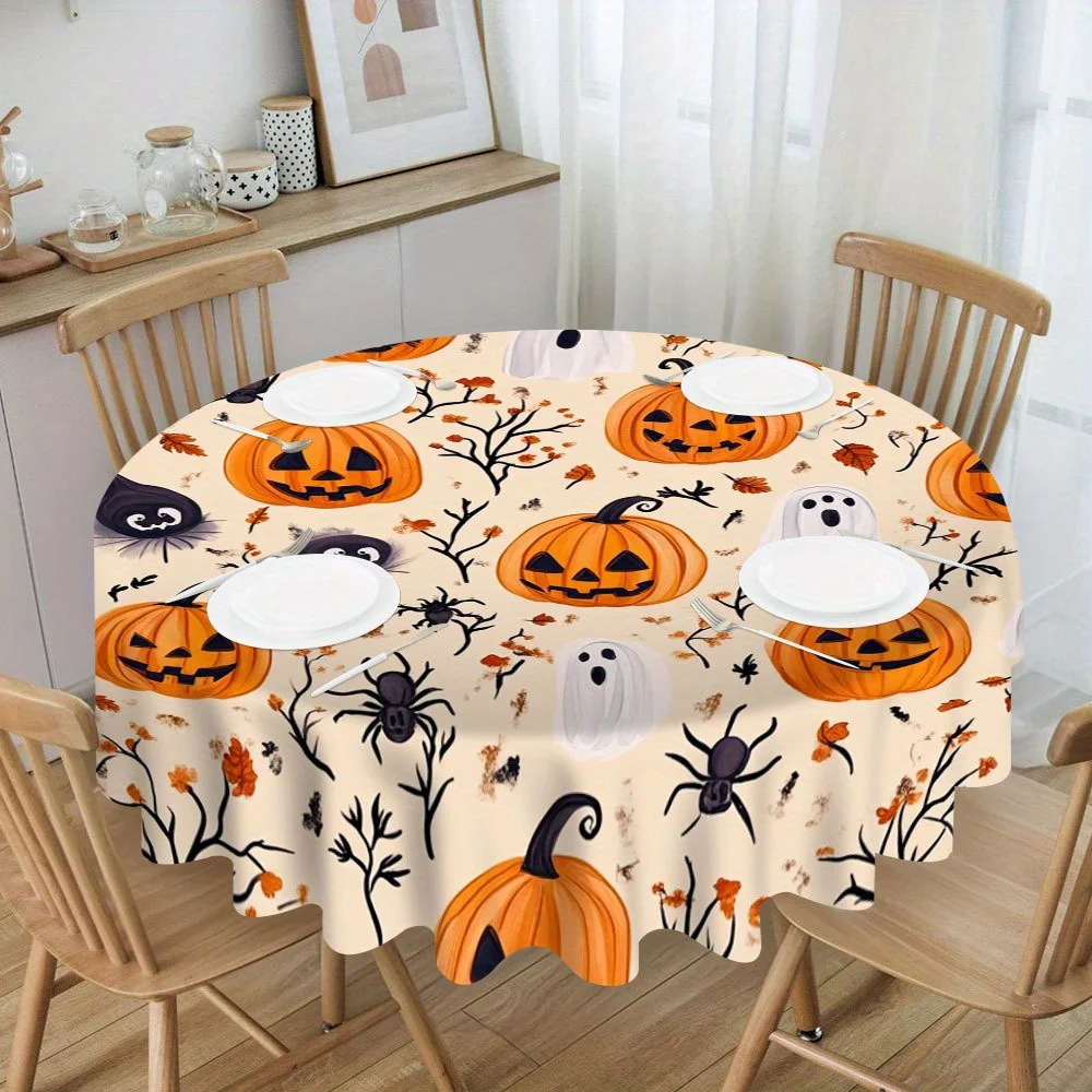 Halloween-themed circular tablecloth, specially designed for circular dining tables.