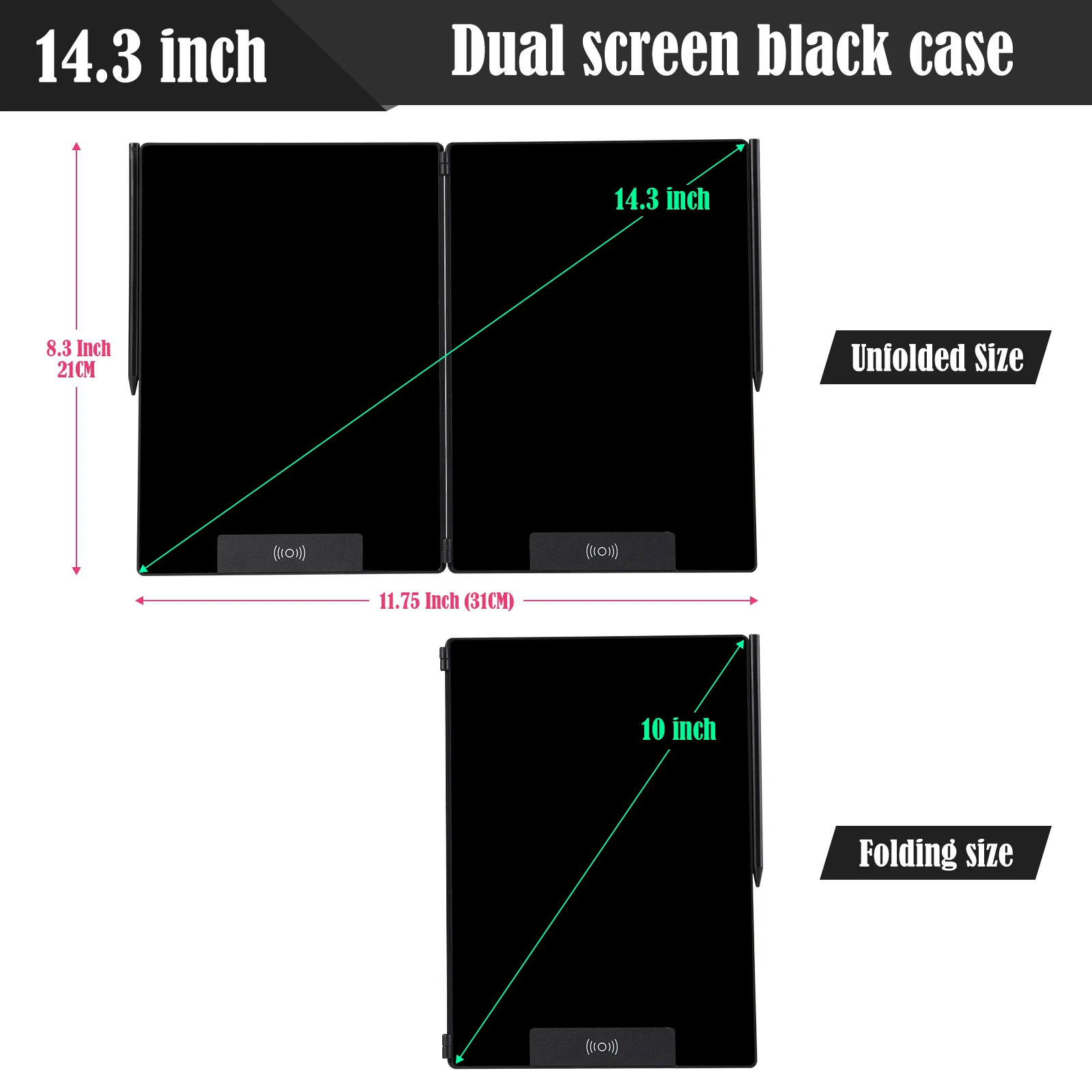 14.3-Inch Folding LCD Handwriting Writing Tablet with Split Screen, Erasable Electronic Drawing Board and Note Book