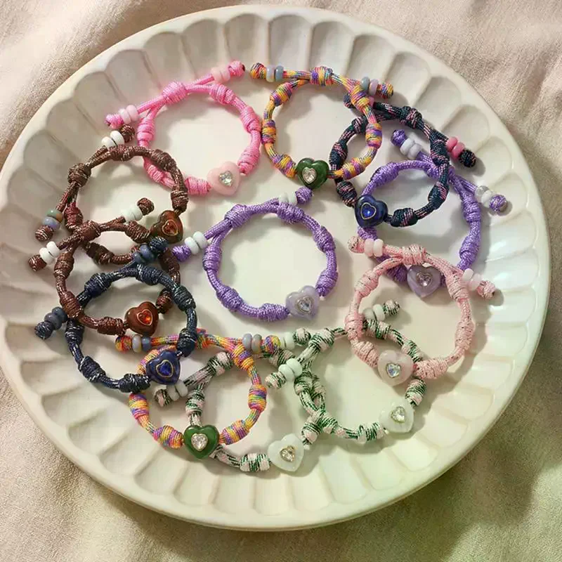 Personalized Heart Dopamine Bracelet Adjustable Drawstring Rope Handmade Contrast Color Hand Rope Fashion Jewelry Gift For Women