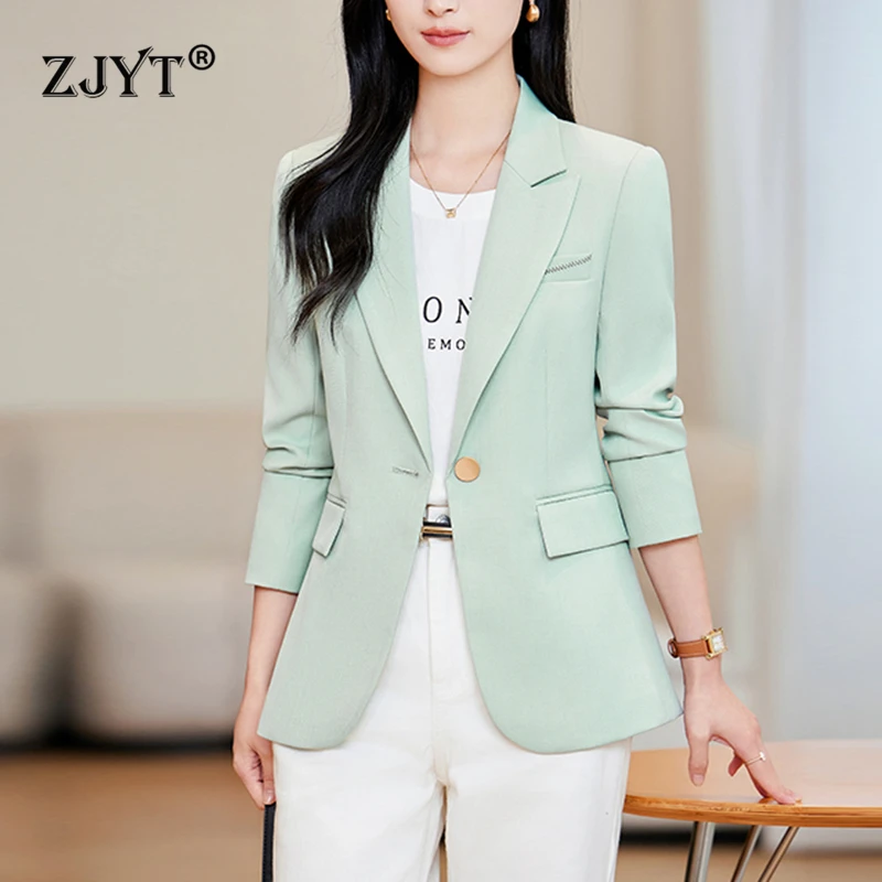 

ZJYT Autumn Korean Fashion Women's One Button Blazers Female Office Lady Jacket Coat Feminino Plus Size Outerwears Green Black