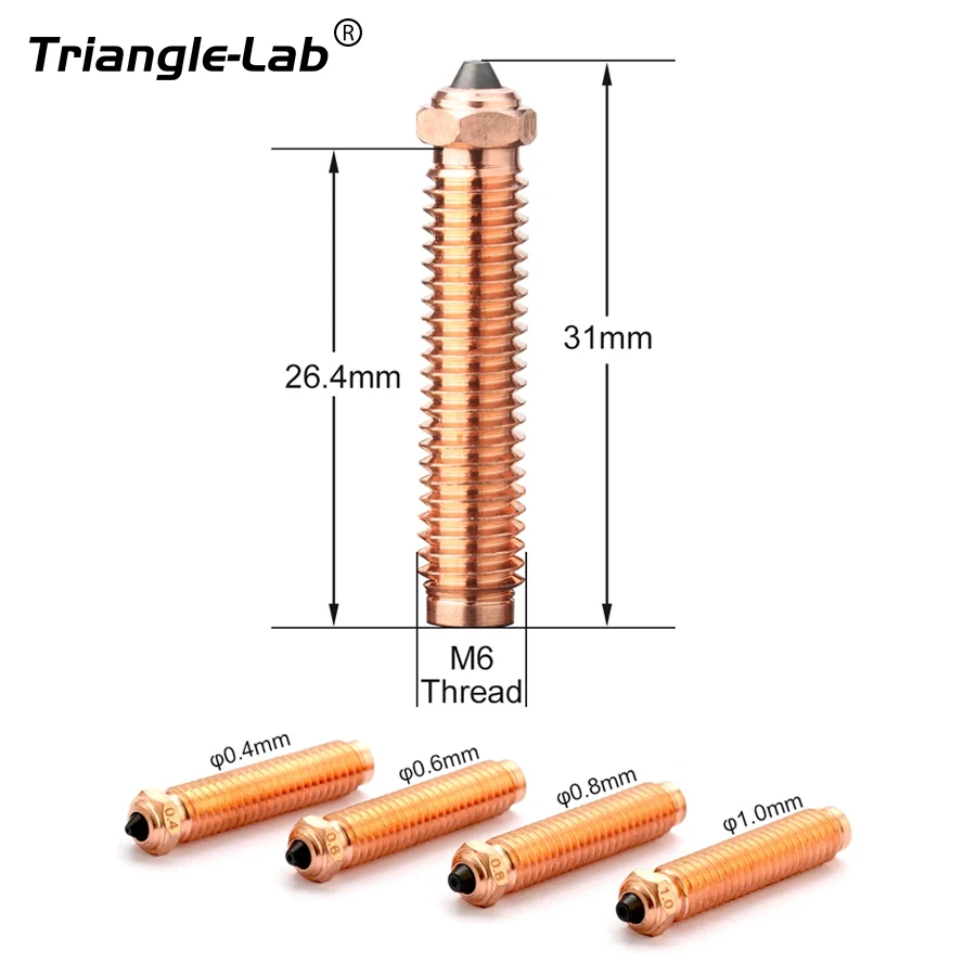 Trianglelab Bimetallic Nozzles Hardened Steel Copper Alloy Compatible with OrangeStorm Giga High Temperature, Wear Resistant