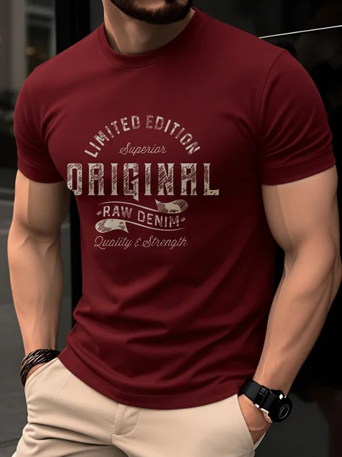 Men's Summer 100% Cotton Casual Fashion Retro Letter Printed Loose Breathable Round Neck Short Sleeve T-shirt 6