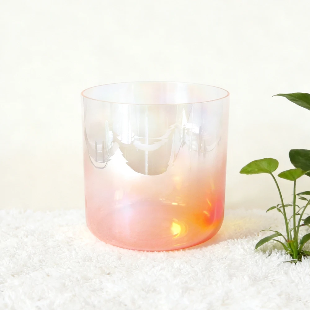 Hye-eun 6 inch parelwit helder kosmisch licht kwartskristal klankschaal voor meditatie en geluidsgenezing met Suedce Stick