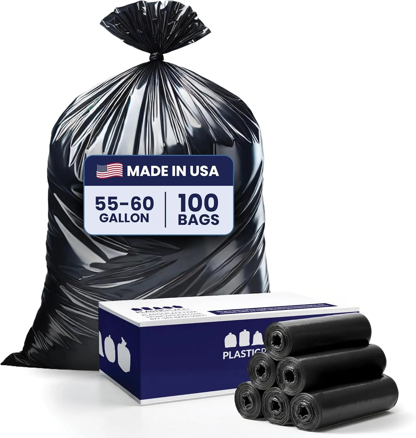 

Heavy Duty 55-60 Gallon Trash Bags, 1.0 Mil Black Garbage Can Liners, 38” x 58” (100 Count)