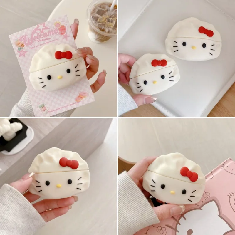 سانريو هلو كيتي لأجهزة AirPods 4 3 2 1 Pro Pro2 غطاء حماية من السيليكون على شكل زلابية ملحقات حافظة AirPods الشاملة