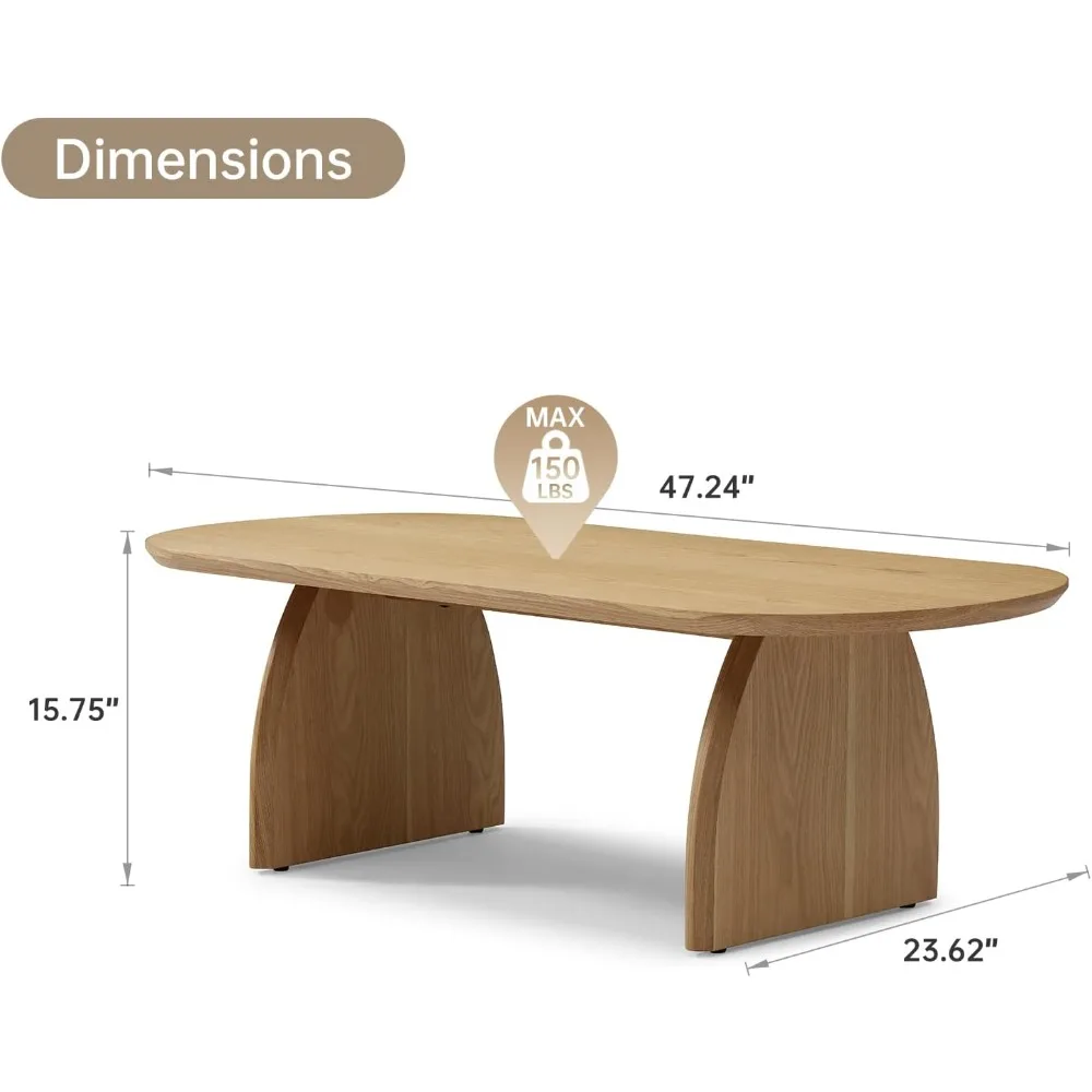 طاولة قهوة خشبية بيضاوية، 47 تصميمًا بسيطًا، قطعة مركزية منحنية حديثة، طاولة جانبية منخفضة لغرفة المعيشة