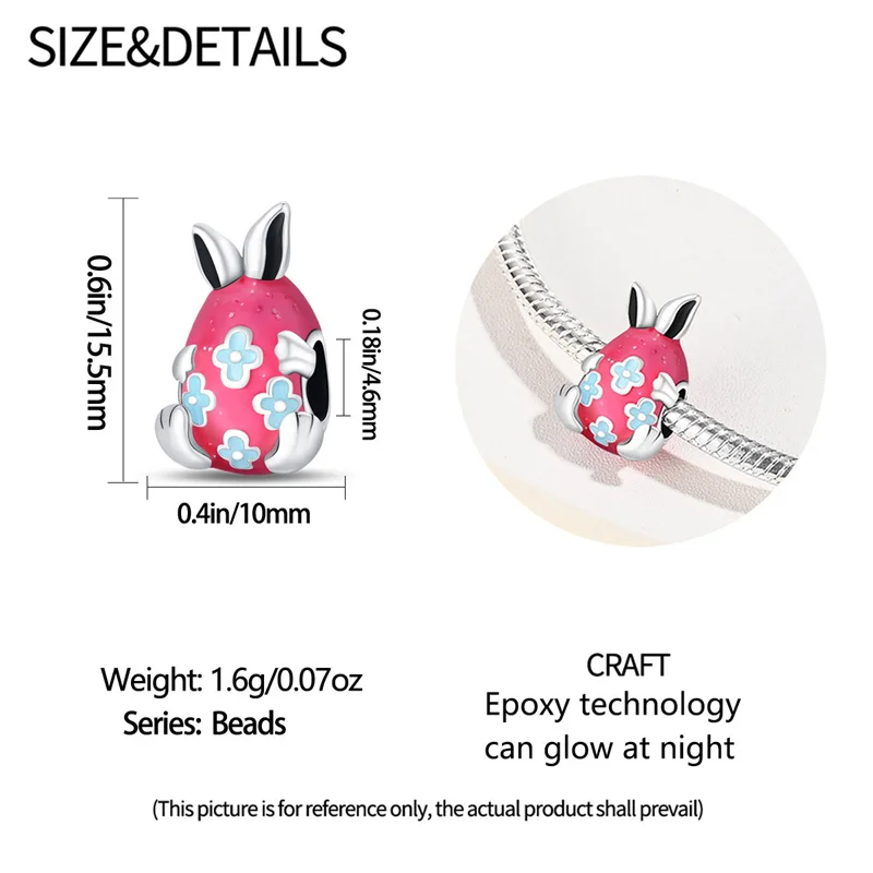 2024 Hot Sale Easter Surprise Glowing Egg Charm Beads Fits Pandach Bracelet For Women 925 Silver Pendant Beads  DIY Jewelry Gift