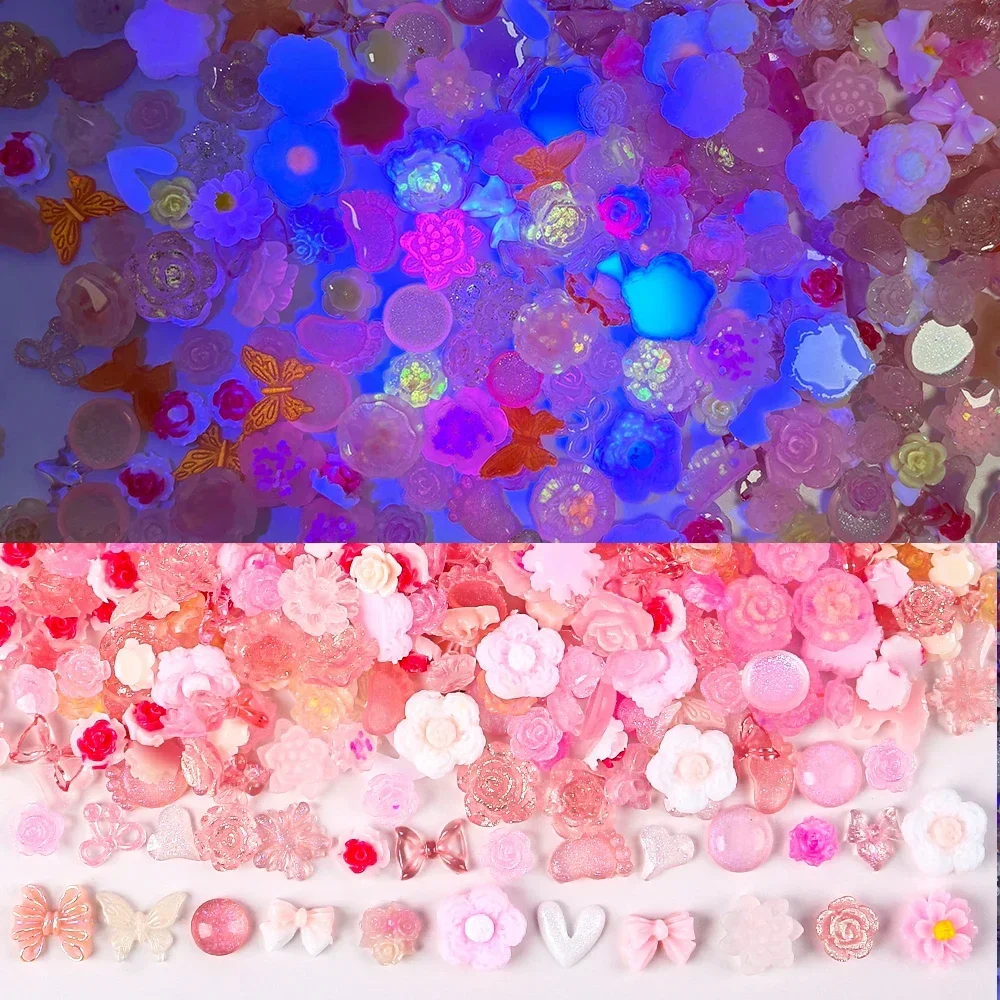 Luminous Resin Nail Rhinestones DIY Nails Patch Jewelry Making Materials Bows Flowers Stars Multishape Nails Patch Accessories