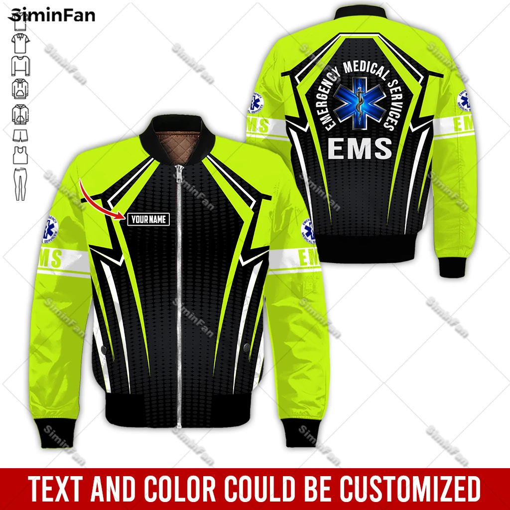 

Custom Name EMS EMT Physical Therapy 3D Printed Mens Bomber Jacket Male Quilted Cotton Coats Unisex Winter Windproof Outwear-5