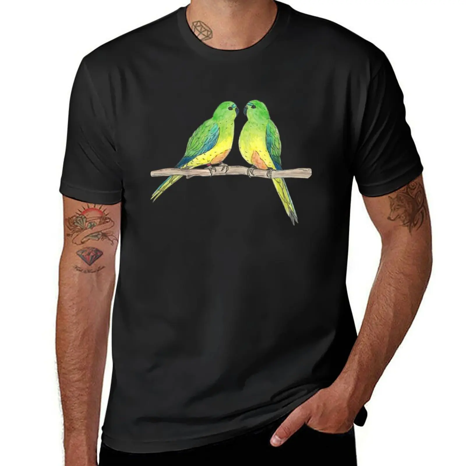 

Orange Bellied Parrot Pair T-Shirt anime clothes funnys plain mens funny t shirts