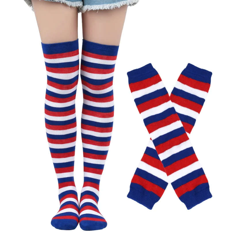 Womens Stockings Arm Sleeve Gloves Set Striped Thigh High Socks Ladies Girls Black White Long Over Above Knee Socks Lolita 2024