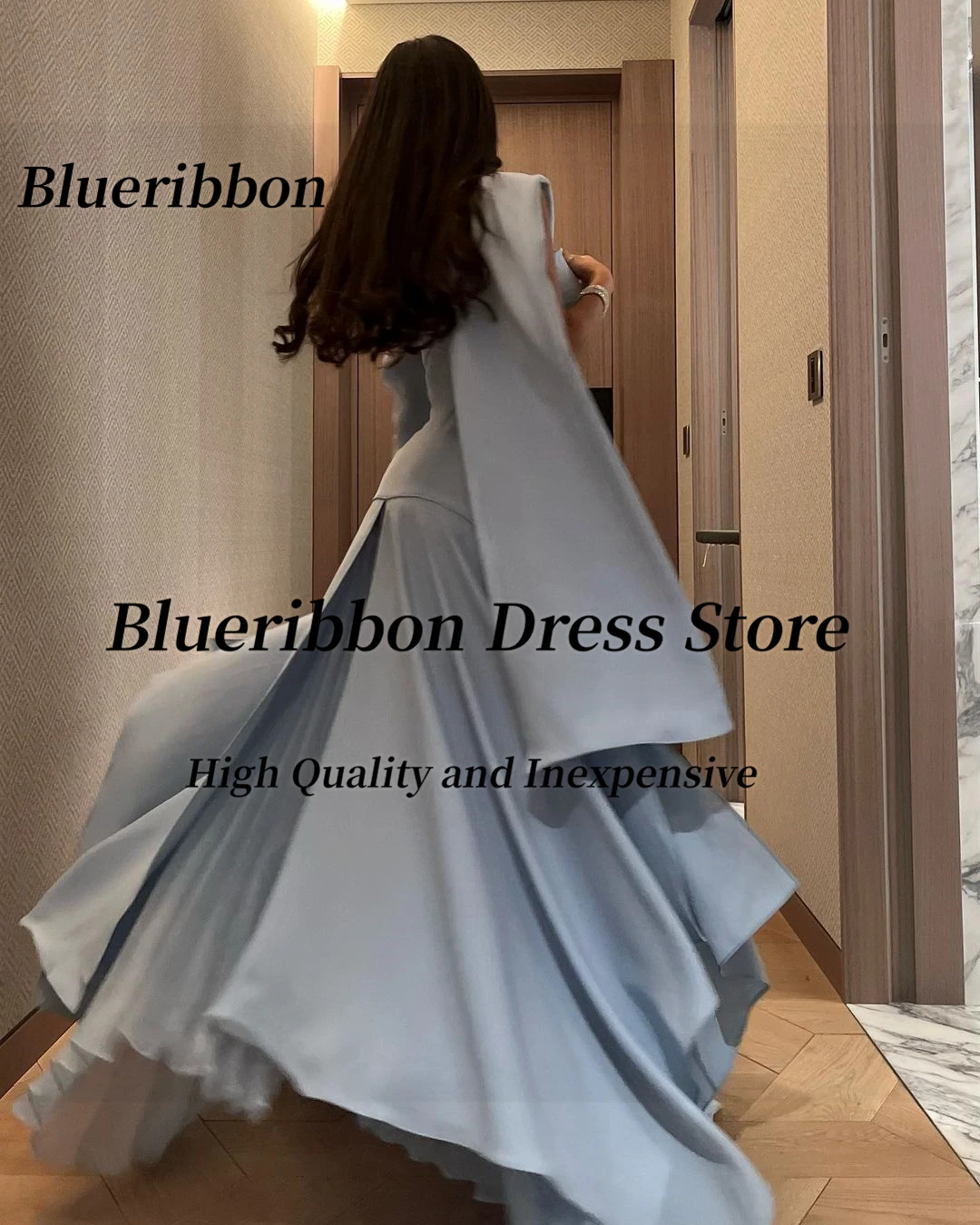 Blueribbon Elegant Women Wear Evening Dresses Beaded Long Sleeve Wraps Vestidos De Noche Pleats Special Party Prom Bride Gowns