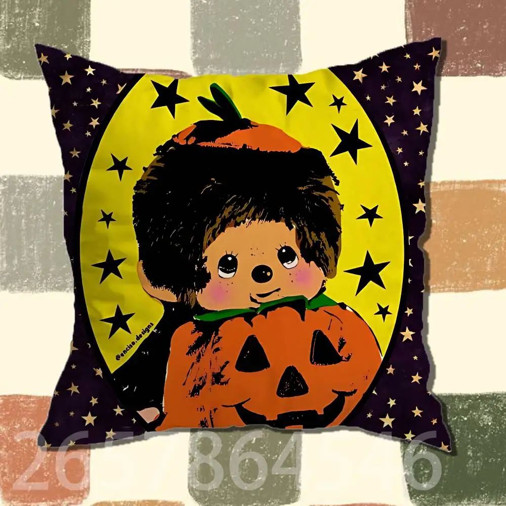 Cartoon M-Monchhichis Polyester Printed Pillow Cover Square 30 35 40 45 50 55 cm Soft for Sofa Bed Car Home Decor