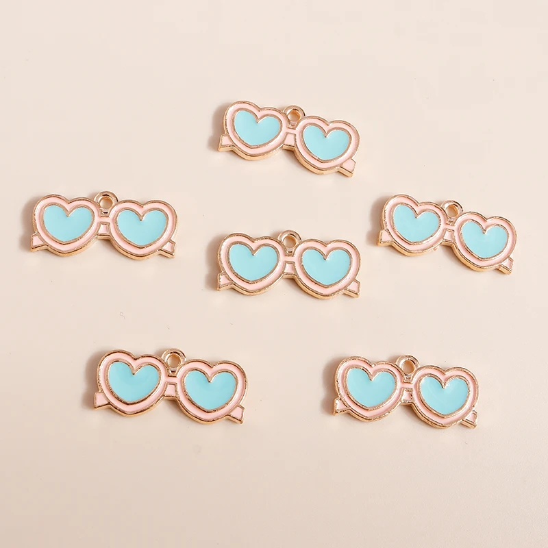 Leslie 10 Stück schöne Emaille Sommer Strand Herz Sonnenbrille Charms für Schmuckherstellung DIY Ohrringe Halsketten Anhänger Zubehör – Detail 4