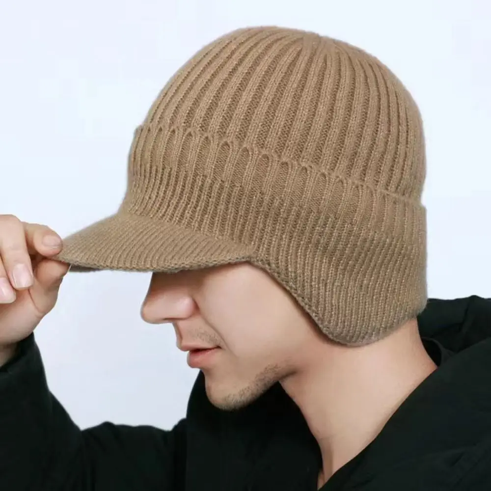 Cover Head Thickened Ear Protector Cap Warm Windproof Baseball Knitted Cap Solid Color Coldproof Knitted Peaked Hat Outdoor
