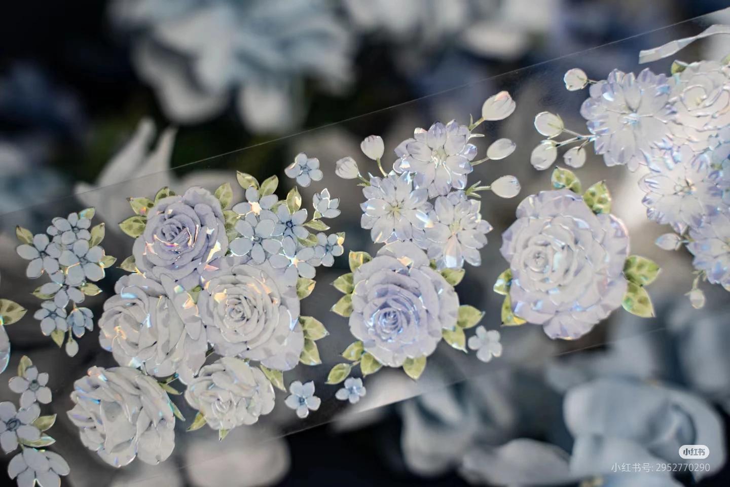 לבן כחול פרחוני מבריק washi סרט מעטפת אור