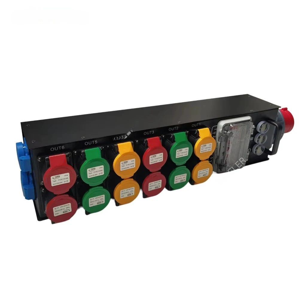 112 channel portable distribution box equipment waterproof 12 socket three-phase 5-pin 63A input CEE power distributor