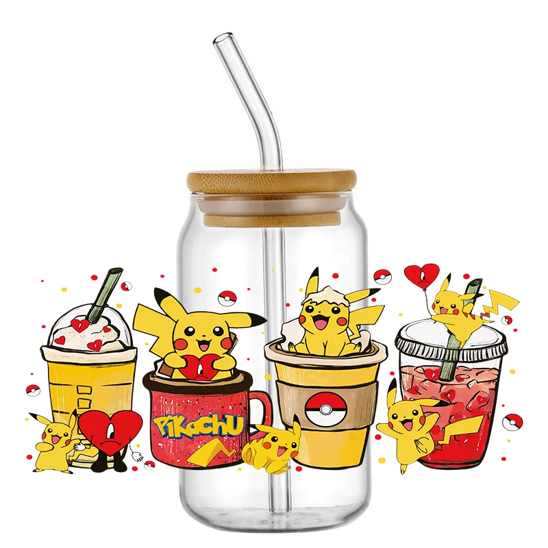Funko Bestseller Niedliche Pokemon Beliebte 16oz UV DTF 3D Transfer Cartoon Aufkleber Folienaufkleber für Glas Dosen Becher Basteln DIY Kreativ