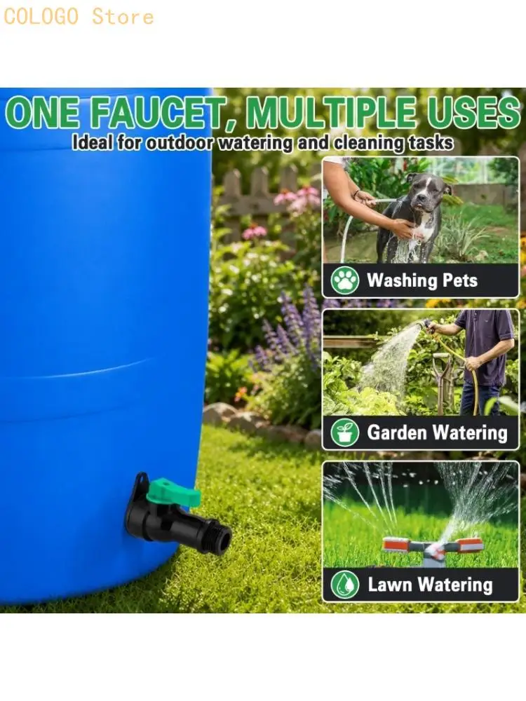 ABS Rainwater Container Faucet with 3/4 Thread, Lever Shutoff Spigot for Garden Watering, Outdoor Rinse Use, and Drum Drain