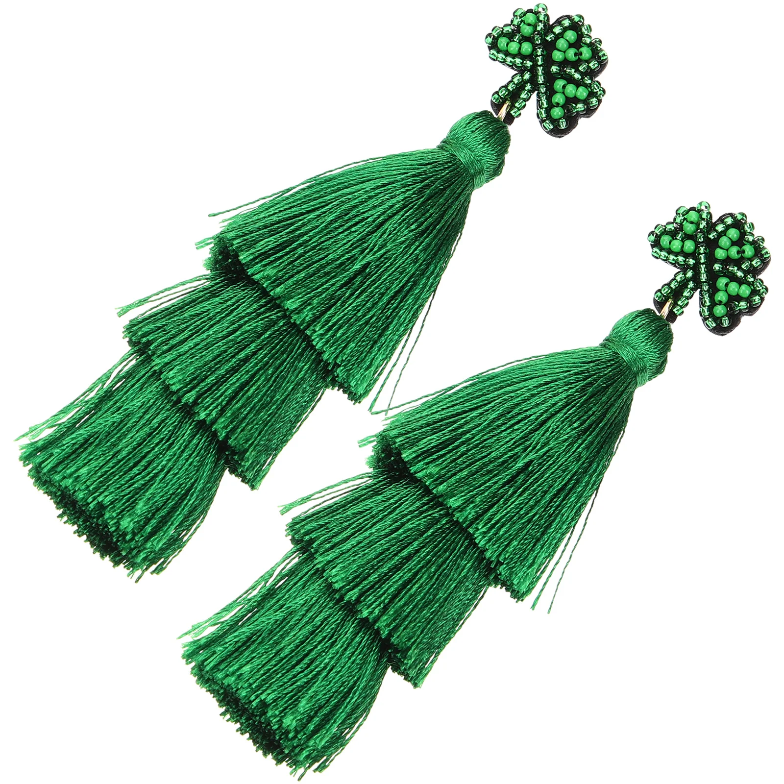 

1Pair St Patrick's Leaf Tassel Earrings Bohemian Style Drop Earrings Lightweight Festival Party Gift