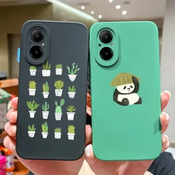 Liquid Silicone Case For Realme C67 4G Cute Panda Cactus Black Screen Protector Back Cover Phone Bags For Realme C 67 Funda Capa