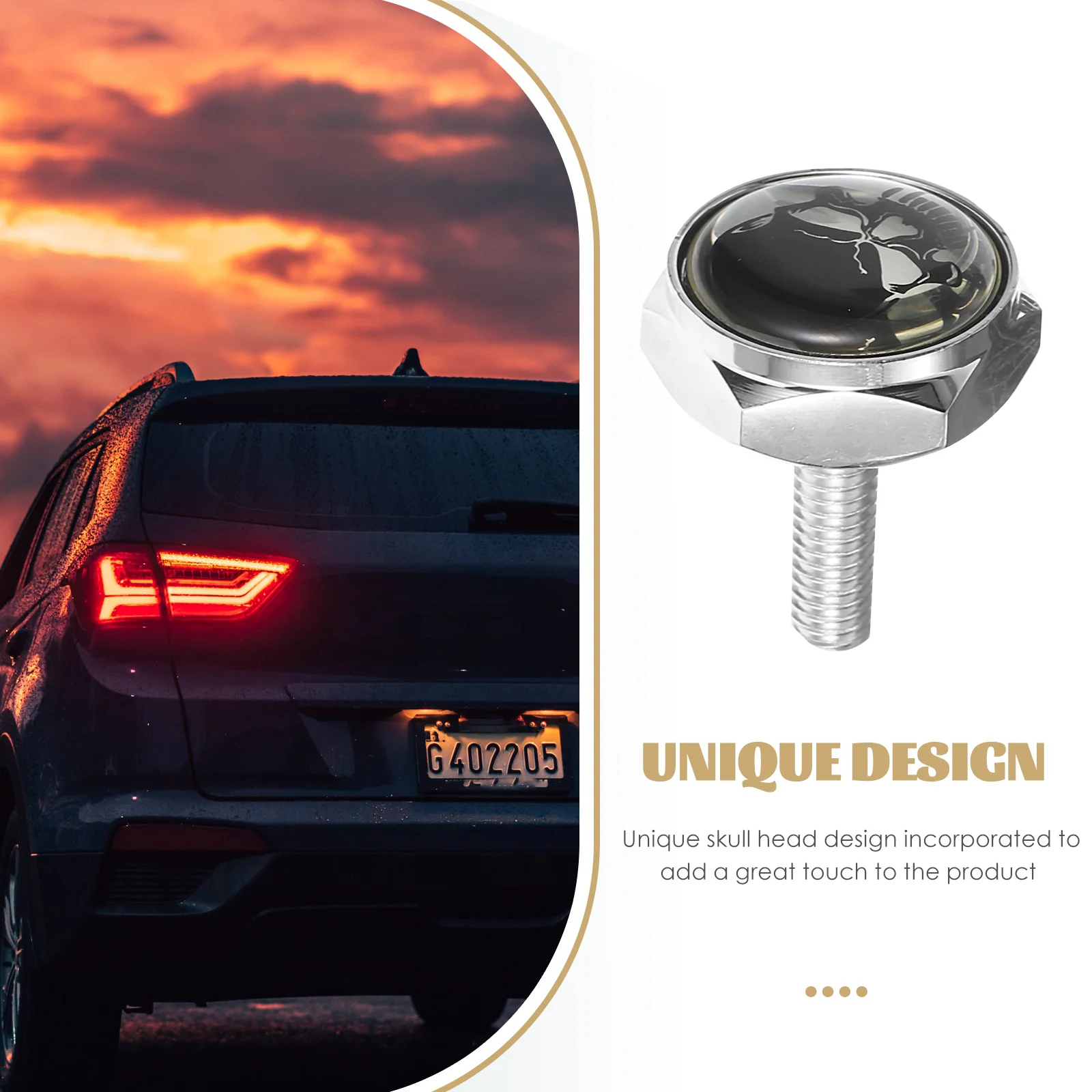 

1 set Skull License Plate Screws Silver Universal Anti Theft Fixing Mounting Kit Rubber Stainless Steel Frame Fasteners