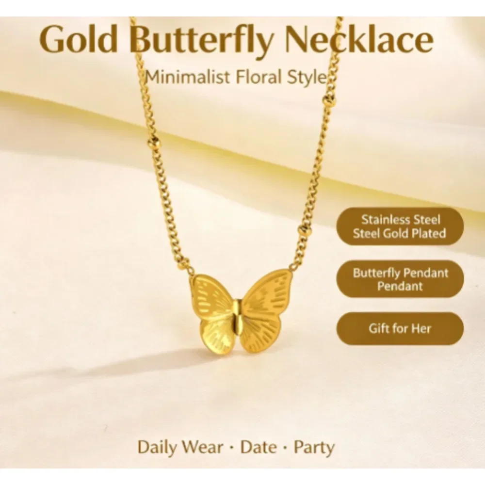 Butterfly Earrings for Women, 18K Gold Plated Titanium Steel, Fade-resistant & Versatile, European Style Jewelry Set.