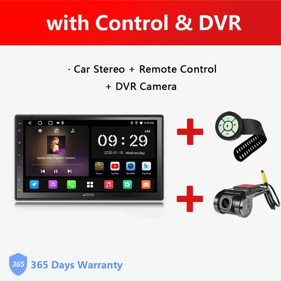 2-DIN Android autoradio met CarPlay, Android Auto, draadloze autoradio, 7 inch touchscreen met camera, GPS navigatie, Wi-Fi/BT/USB, DSP&EQ head unit