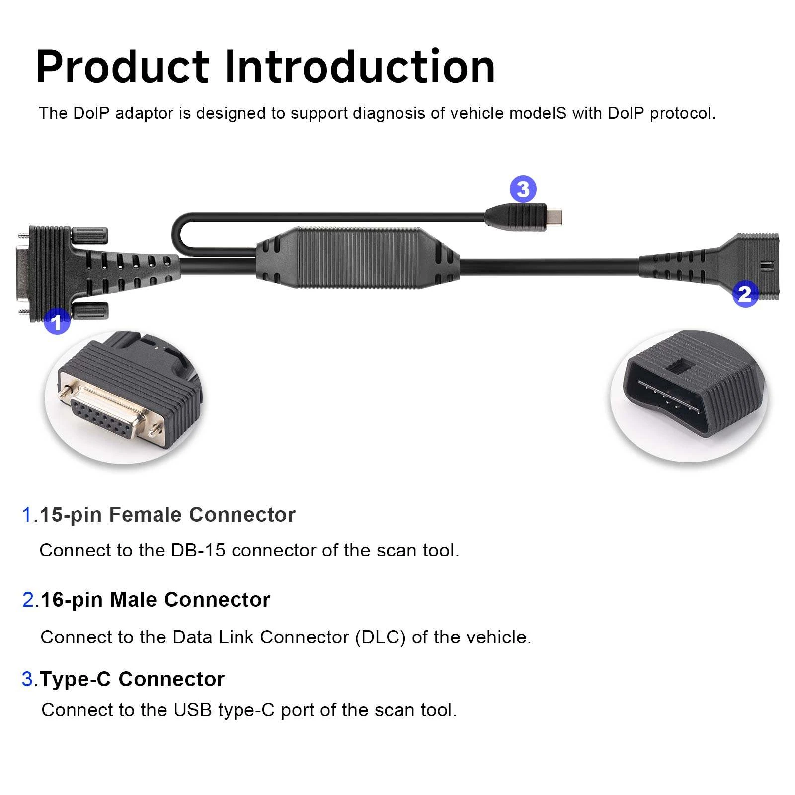 LAUNCH DOIP Adapter Standard Kit 16 Pin Adapter Cable Support Doip Protocols Work with CRP123X/E/I V3 CRP129X/E/I V3
