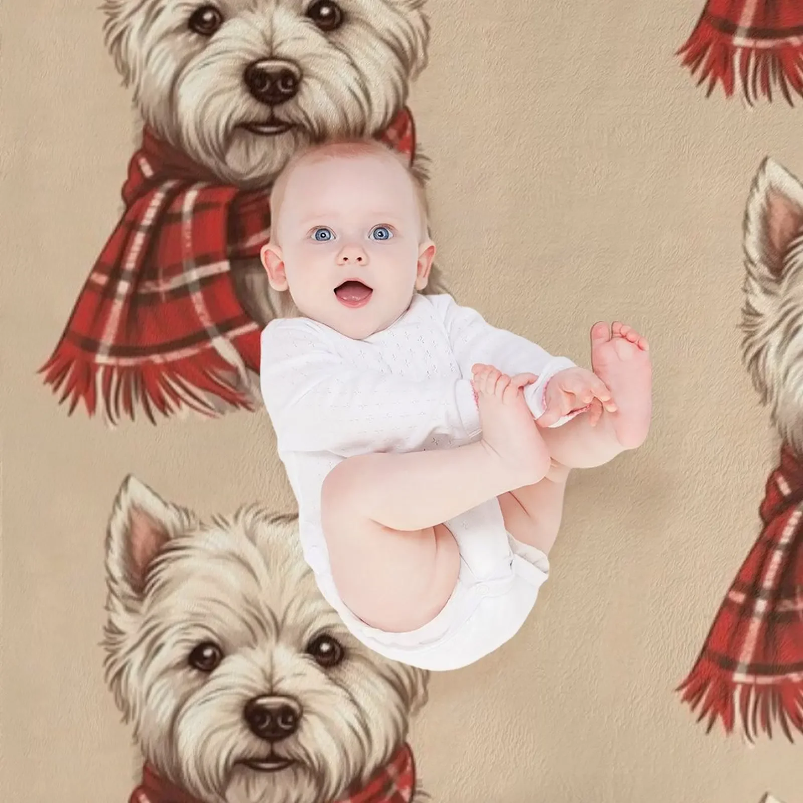 West Highland White Terrier Westie Christmas Plaid Watercolor Throw Blanket christmas gifts wednesday Kid'S Flannel Blankets
