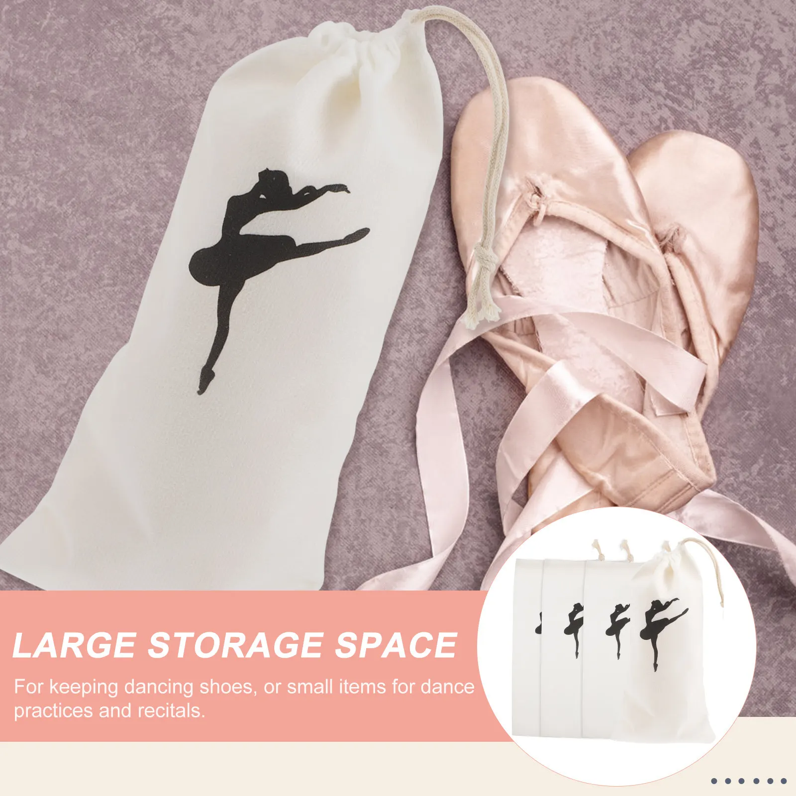 

4Pcs Canvas Dance Shoe Bags Pointe Shoe Bags Ballet Drawstring Organizer Large Storage for Ballet Supplies Dance Shoes Storage