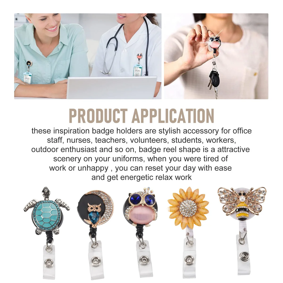 ตัวม้วนป้ายประดับพลอยเทียมแบบพับเก็บได้จำนวน5ชิ้นตัวม้วนป้ายแสดงชื่อพร้อมที่หนีบป้ายรูปจระเข้