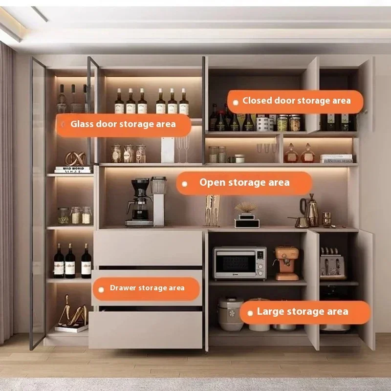 ตู้โชว์โชว์บาร์กลางแจ้งห้องครัวองค์กรตู้เก็บไวน์มุมบาร์แก้ว Lumineux Mobilier เฟอร์นิเจอร์