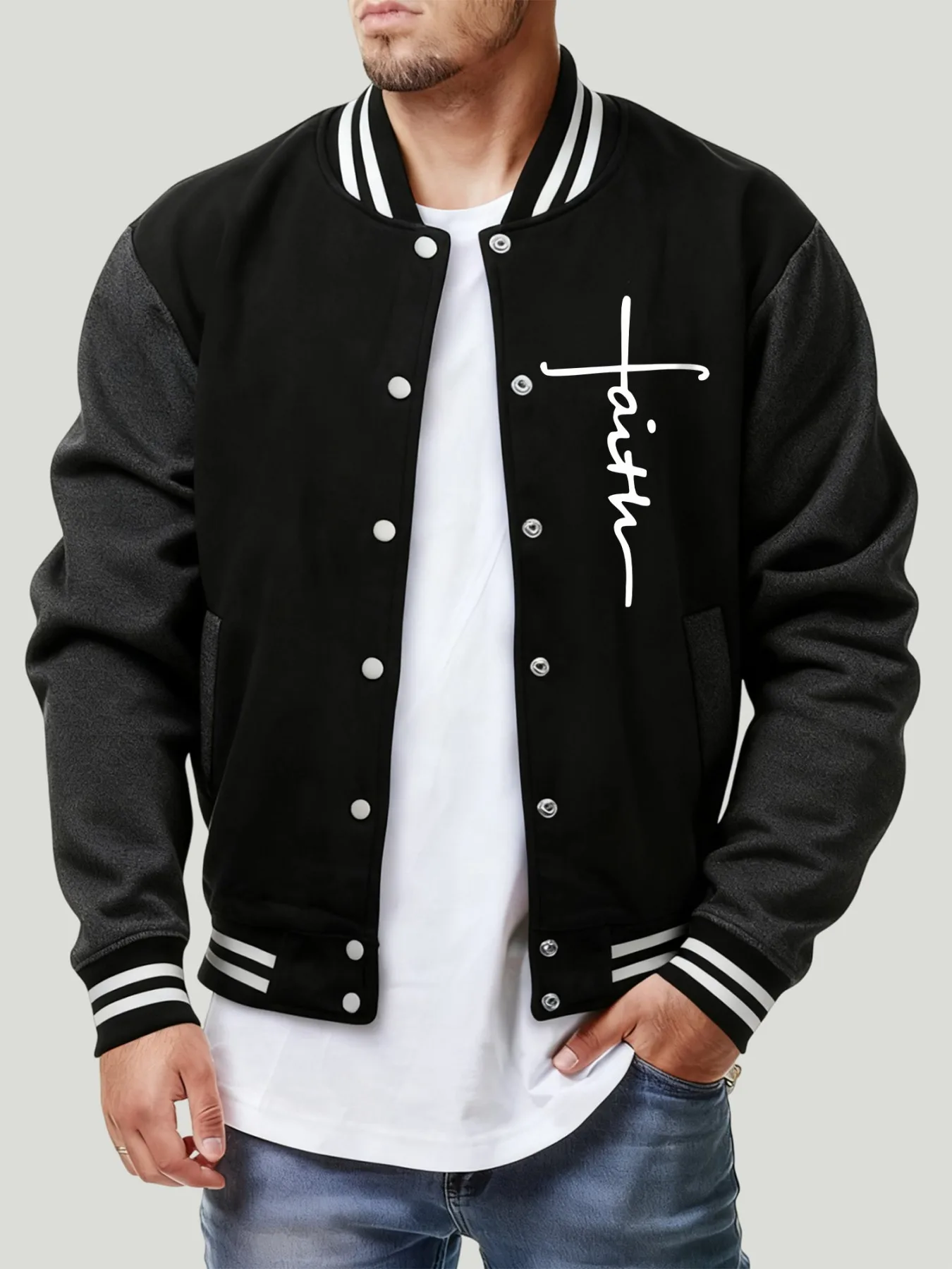 

Faith Creative Letter Design Mens Baseball Jersey Hip Hop Y2K Menswear Creativity Fashion American Top Street Pocket Men Jacket
