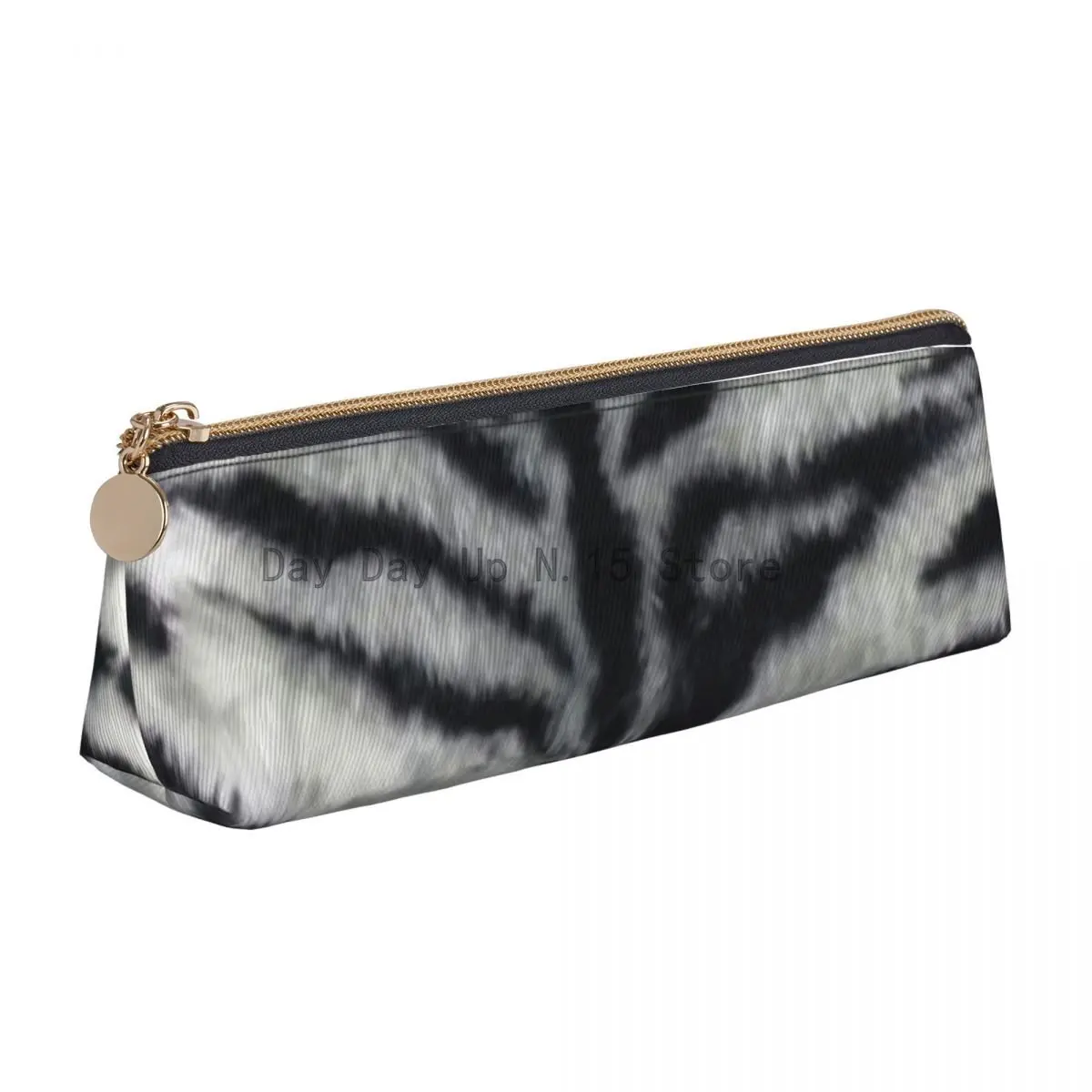 White Tiger Print Leather Pencil Case Animal Skin Fur Stationery Girls Boys Pencil Box Kawaii Large Triangle Pen Organizer