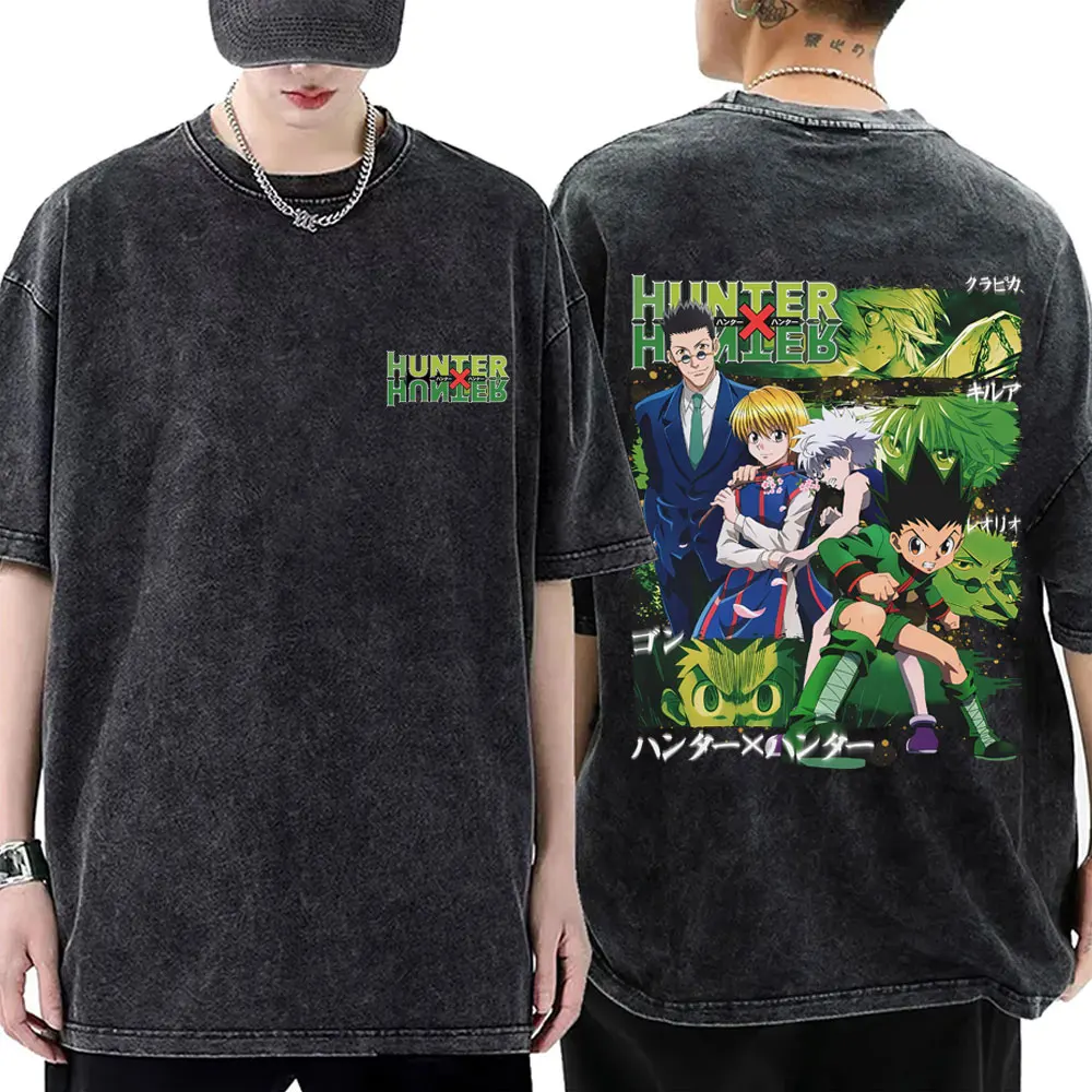 

Washed Vintage Men Women Anime Hunter X Hunter Graphic T Shirt GON FREECSS Killua Zoldyck Kurapika Leorio PaladiKnight T-shirt