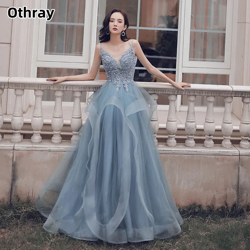 

Othray Вечернее платье трапециевидной формы, сексуальные бретельки длиной до пола, без рукавов, кружевные аппликации, вечернее платье из бисера, вечерние платья на заказ