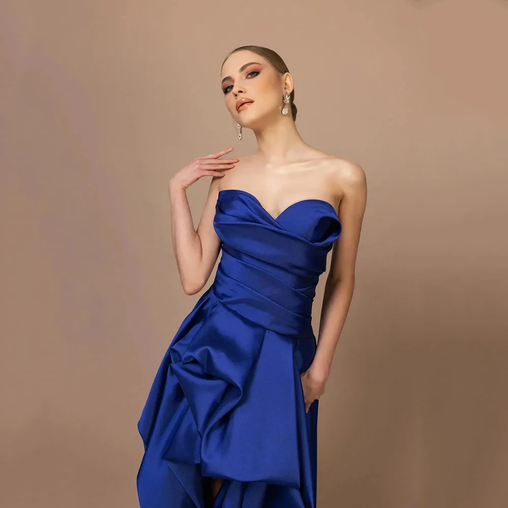 Robes de soirée en Satin personnalisées, élégantes, sans bretelles, robes de bal, fente avant, longueur au sol, robes de bal, 2025