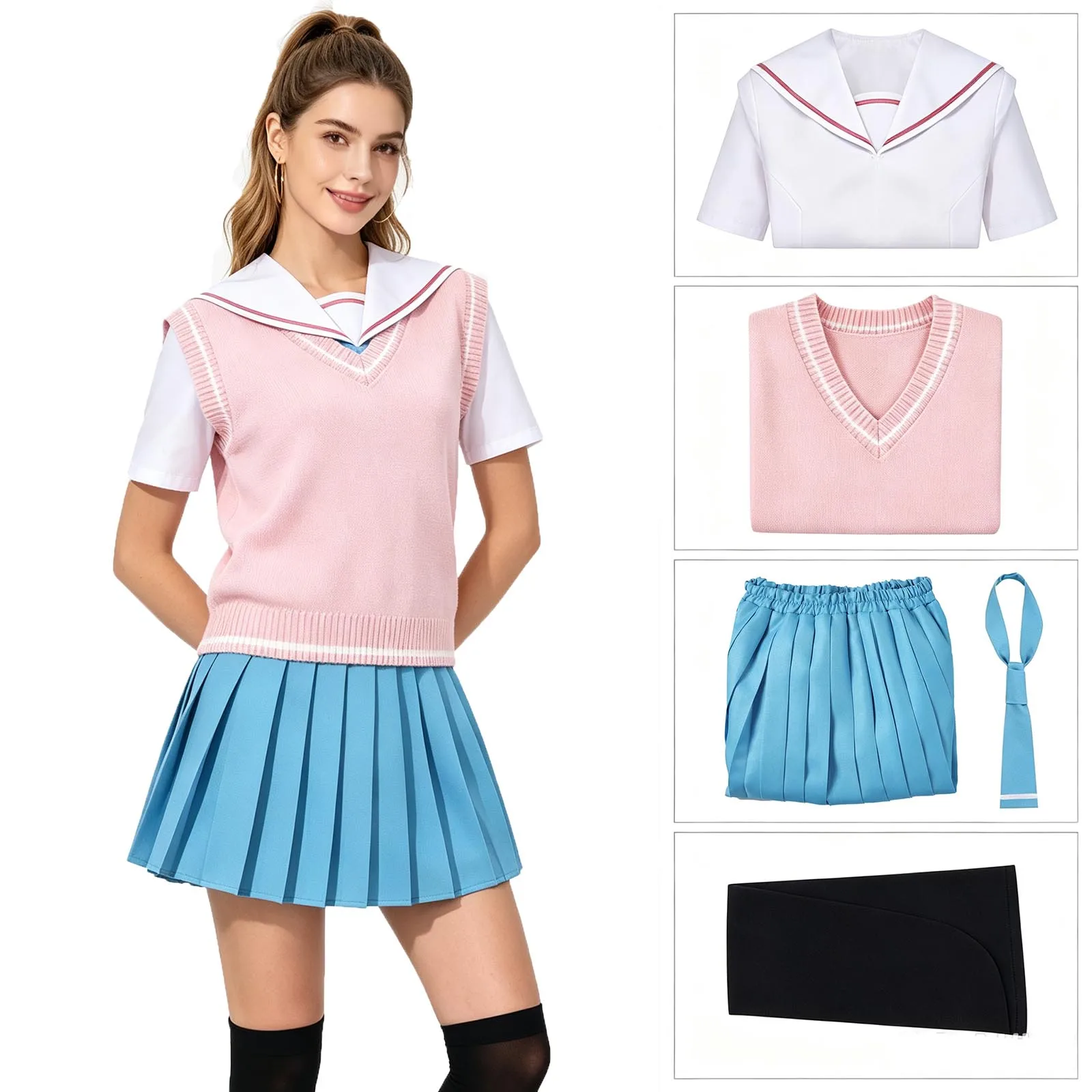 Ayatsumugi Roka Cosplay Costume Anime Women Japanese Sailor Uniform Jk School Uniform Set Halloween Carnival Party Outfit