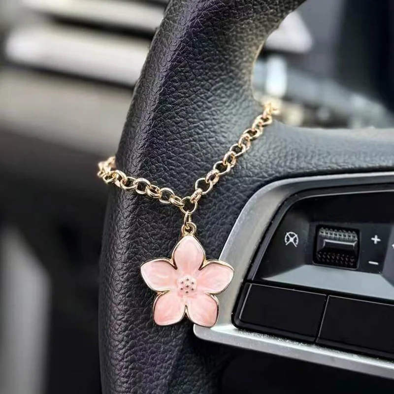 Cherry Flower Chain Car Steering Wheel Decoration Exquisite Elegant Car Interior Decoration Unique Bracelet Pendant Car Hanging