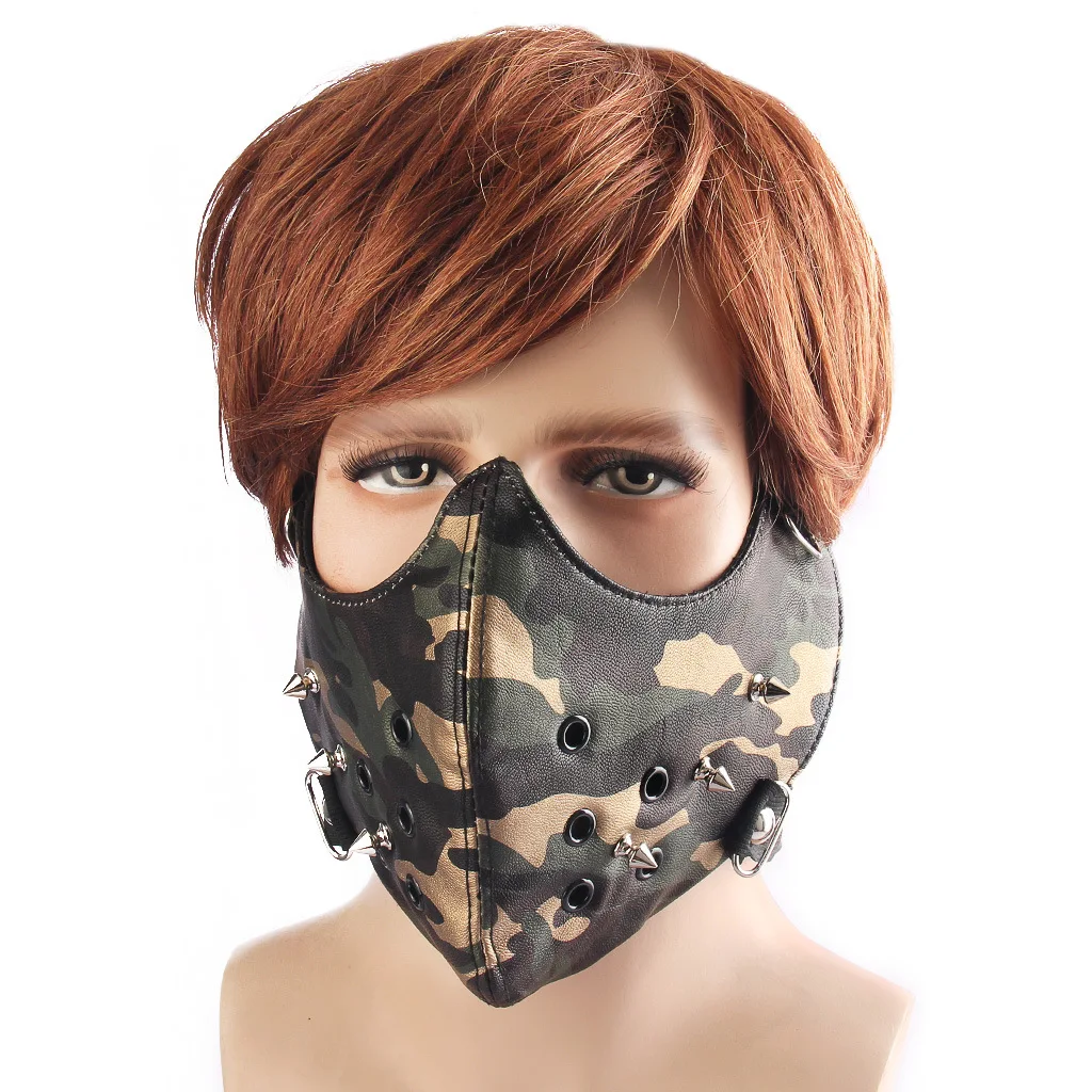 Mannen Dames Camouflage Kleur Print Klinknagel Punk Rock Motormasker Dame Ademend Feest Cosplay Halloween Mond-moffel R3059