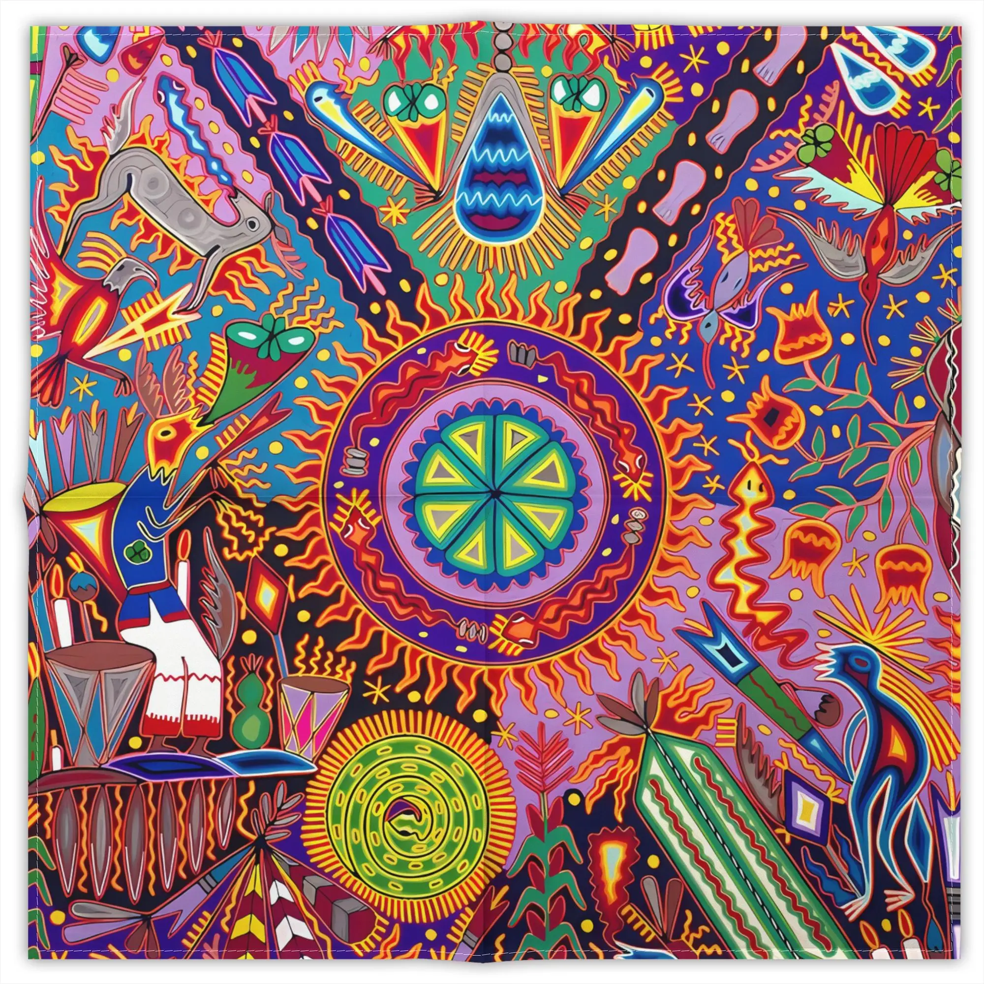 

Huichol Totem Fashion Square Scarf Decorative Polyester Printed Daily