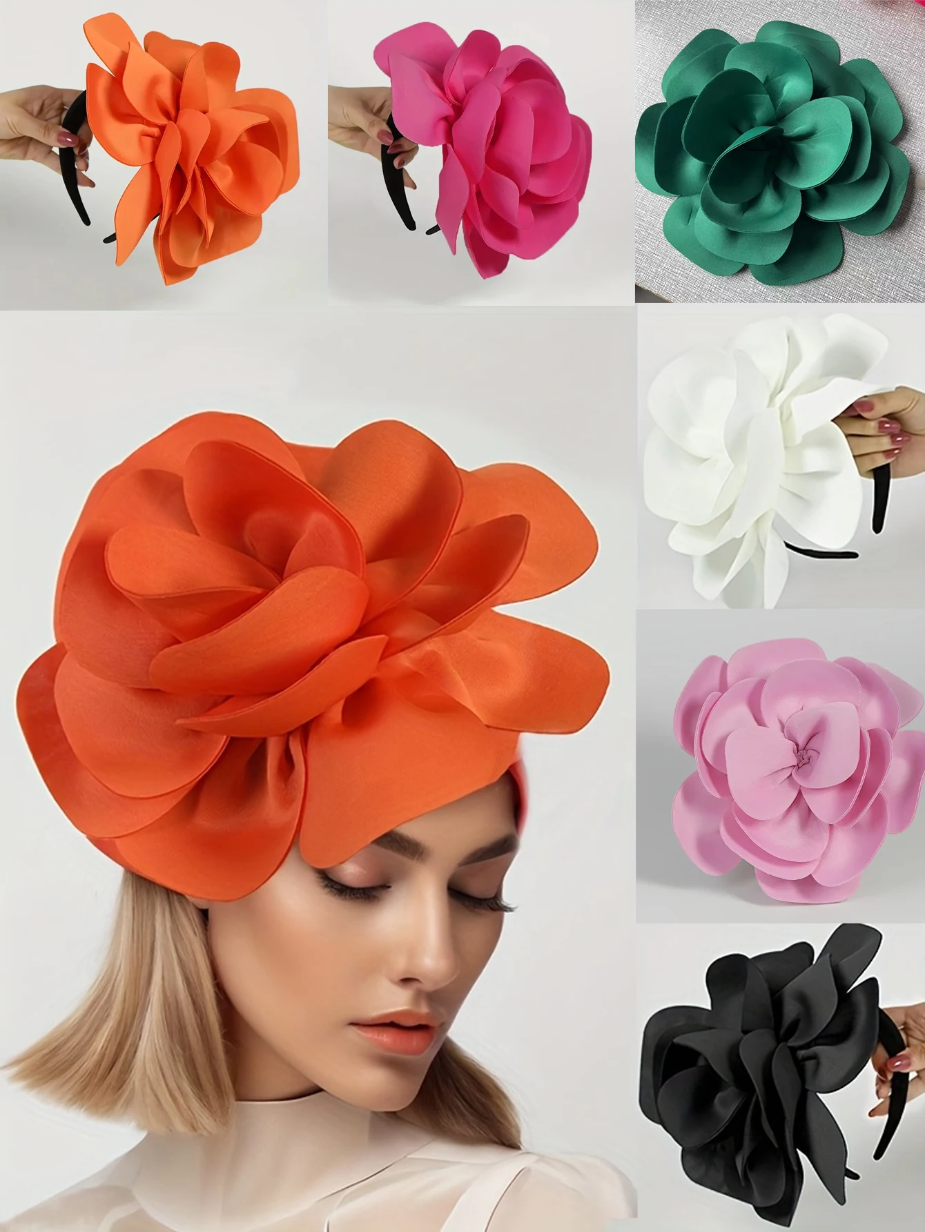 Exaggerated Large Rose Flower Headpiece Fascinator Hat Women Wedding Tea Party Hair Accessories Kentucky Derby Bridal