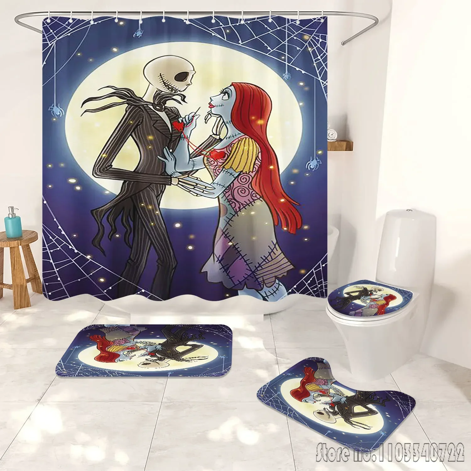 The Nightmare Before Christmas Shower Curtain Bathroom Accessories 4 Piece Set Mats And 100% Polyester Decor Cute Funny home