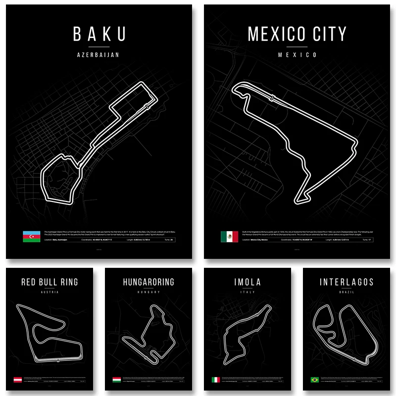 Black and White 2025 Formula Track Poster Aesthetic Race Canvas Painting Race Track Print Wall Art Picture for Home Decoration