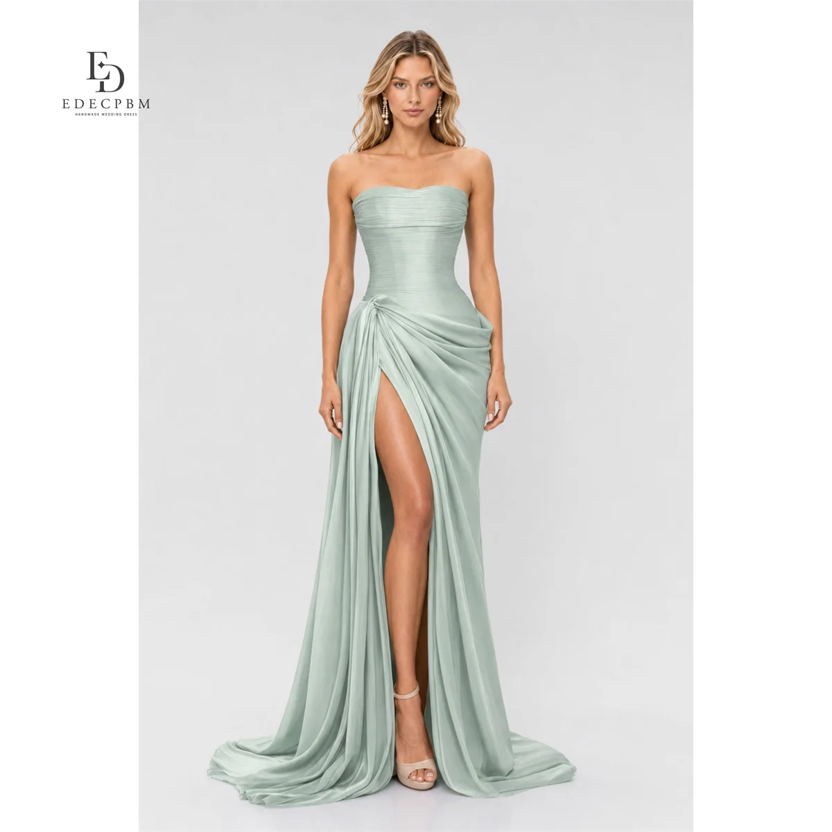 EDECPBM Green Wedding Guest Dress Mermaid Sweetheart Draped Floor Length Formal Ceremony Reception Outfit Custom Fit Customized